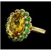 Image 1 : 5.05 ctw Citrine Quartz, Tsavorite, and Diamond Ring - 14KT Yellow  Gold