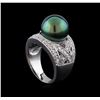 Image 4 : Tahitian Pearl and Diamond Ring - 14KT White Gold