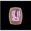 Image 2 : 37.26 ctw Kunzite and Diamond Ring - 14KT Rose Gold