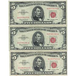 1963 $5 VG/XF Red Seal Note Lot of 3