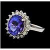 Image 1 : 3.86 ctw Tanzanite and Diamond Ring - 14KT White Gold