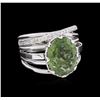 Image 1 : 4.70 ctw Green Tourmaline and Diamond Ring - 14KT White Gold