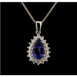 14KT White Gold 3.98 ctw Tanzanite and Diamond Pendant With Chain