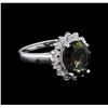 Image 1 : 3.10 ctw  Green Tourmaline and Diamond Ring - 14KT White Gold