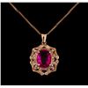 Image 1 : 14KT Rose Gold 2.25 ctw Tourmaline and Diamond Pendant With Chain