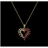 Image 1 : 0.10 ctw Ruby and Diamond Pendant With Chain - 14KT Yellow Gold