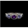 Image 2 : 0.59 ctw Amethyst, Tanzanite, and Diamond Ring - 14KT White Gold