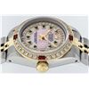 Image 2 : Rolex Two-Tone Pink MOP Emerald and Ruby Diamond DateJust Ladies Watch