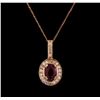 Image 1 : 2.65 ctw Ruby and Diamond Pendant With Chain - 14KT Rose Gold