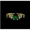 Image 2 : 1.06 ctw Emerald and Diamond Ring - 14KT Yellow Gold