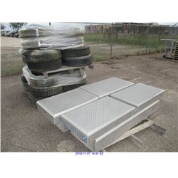(2) TRUCK TOOL BOXES & PALLET OF TIRES