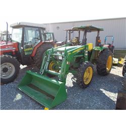 2010 JOHN DEERE 5055E FARM TRACTOR, VIN/SN:004614 - 4X4, JOHN DEERE 553 LOADER, GP BUCKET, CANOPY, M