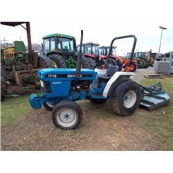NEW HOLLAND 1715 FARM TRACTOR, - 3 PTH, PTO, 5' ROTARY CUTTER, ROLLBAR, METER READING 812 HOURS