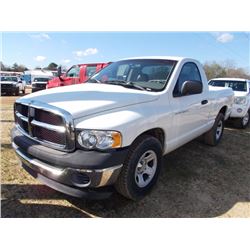 2002 DODGE 1500 PICKUP, VIN/SN:1D7HA16KX2J140378 - GAS, A/T, ODOMETER READING 122,609 MILES
