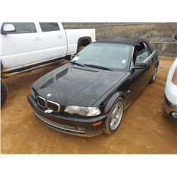 2002 BMW 330CI SEDAN, VIN/SN:WBABS53432EV89501 - GAS ENG, 5 SPD TRANS, CONVERTABLE, ODOMETER READING