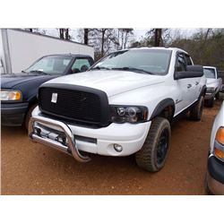 2002 DODGE RAM 1500 SPORT PICKUP, VIN/SN:3D7HU18Z32G149720 - 4X4, CREW CAB, V8 GAS ENGINE, A/T, ODOM