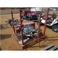 METAL STORAGE W/MISC TOOLS, HARD HATS, TOOLBOX