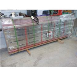 LARGE TOOL BOX/WORK BENCH, 1O', 20 DRAWER, PEG BOARD BACK