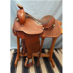 Bona Allen, 16",  stock saddle, rawhide wrapped horn w/ concho