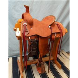 Morris Saddlery, 13", association, double rig, rough out, rawhide bound cantle & horn, brand new