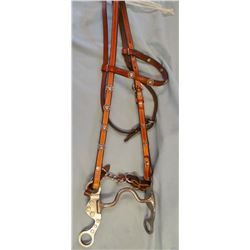 Leather headstall with loose-cheeked curb bit