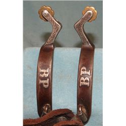 Custom made spurs, made for Bill Parker, Huntley, MT, BP on band, RO Brooks straps