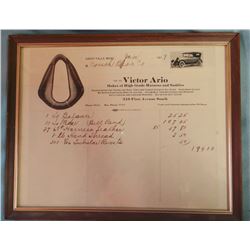 Victor Ario original invoice, dated, framed