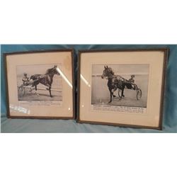 2 American trotter photos, 1936, framed
