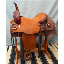 Blue River Saddlery cutting saddle, double rig, square skirts, basket stamp