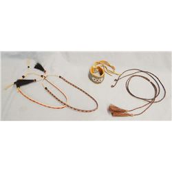 Braided horsehair hatbands, stampede strings & beaded bracelet