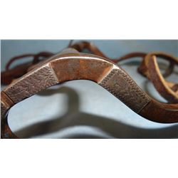 Mexican silver /copper inlaid curb bit in braided leather headstall and silver mtd bit