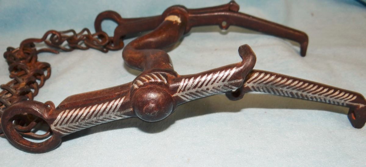 Mexican silver inlaid bit w/original chain