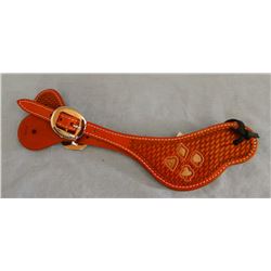 Stitched spur straps with basket weave stamp and hide inlay, new!