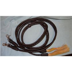 8' braided leather reins, horsehair ends, fancy