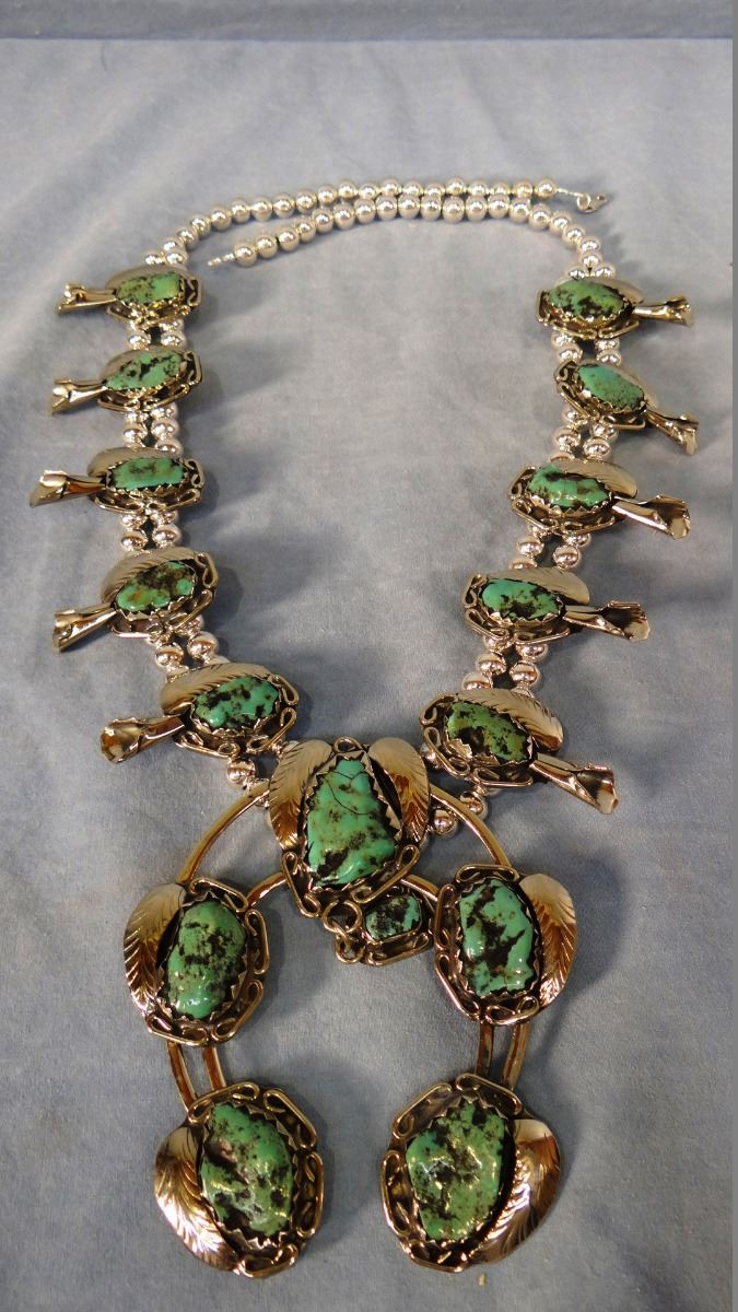 Turquoise squash blossom necklace, newer, genuine turquoise