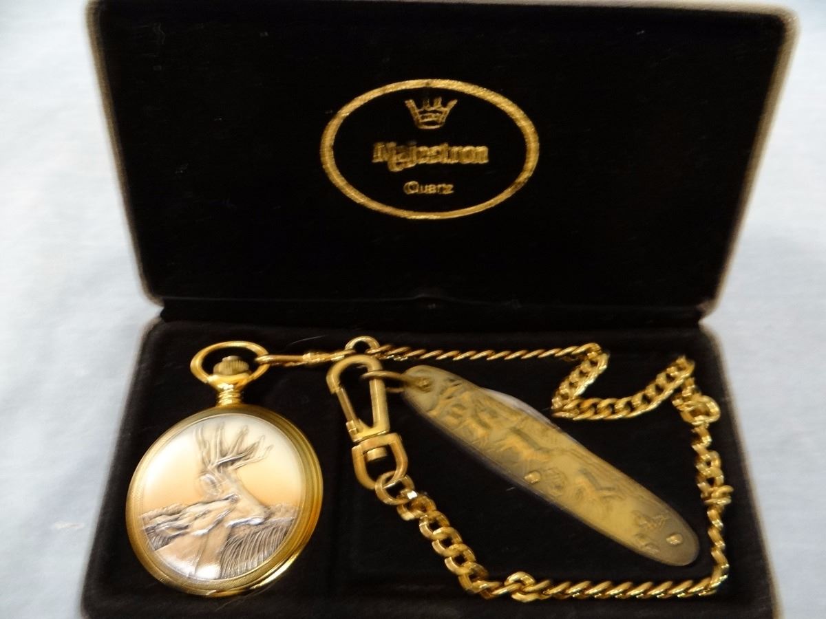 Phillip Crowe pocket watch & knife set, quartz & Hayward vest knife w