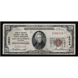 1929 $20 Bank of America San Francisco, CA National Currency Note