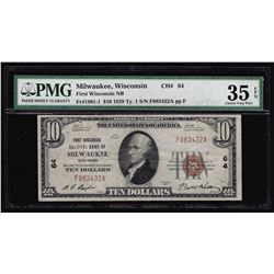 1929 $10 National Bank of Milwaukee Currency Note PMG Choice VF 35EPQ
