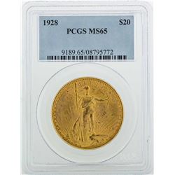 1928 $20 St. Gaudens Double Eagle Gold Coin PCGS MS65