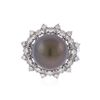 Image 2 : 14KT White Gold Tahitian Cultured Black Pearl and Diamond Ring
