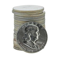 Roll of (20) 1957-D Brilliant Uncirculated Franklin Half Dollar Silver Coins