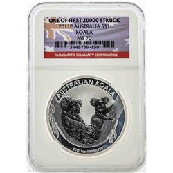 2011P $1 Australia Koala Silver Coin NGC MS70