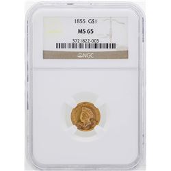 1855 $1 Indian Princess Head Gold Coin NGC MS65