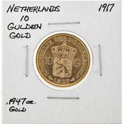 1917 Netherlands 10 Goulden Gold Coin