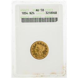 1854 $2 1/2 Liberty Head Quarter Eagle Gold Coin ANACS AU58