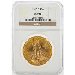 1910-D $20 St. Gaudens Double Eagle Gold Coin PCGS MS65