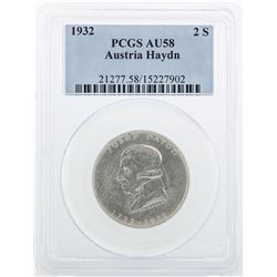 1932 Austria Haydn 2 Shilling Silver Coin PCGS AU58