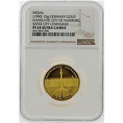 1990 10g Germany Gold Hamburg Sister City Leningrad Medal NGC Graded PF69 Ultra