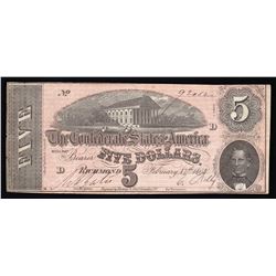 1864 $5 The Confederate States of America Note