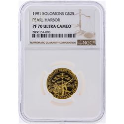 1991 $25 Solomons Pearl Harbor Gold Coin NGC PF70 Ultra Cameo
